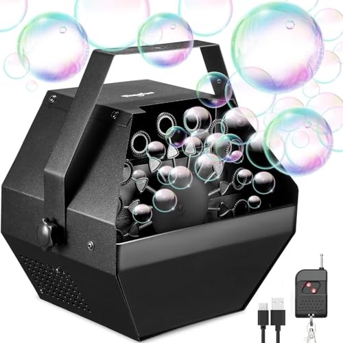 Bubble Machine, 750ml Stage Bubble Blower Metal, USB Plug in or Remote Control