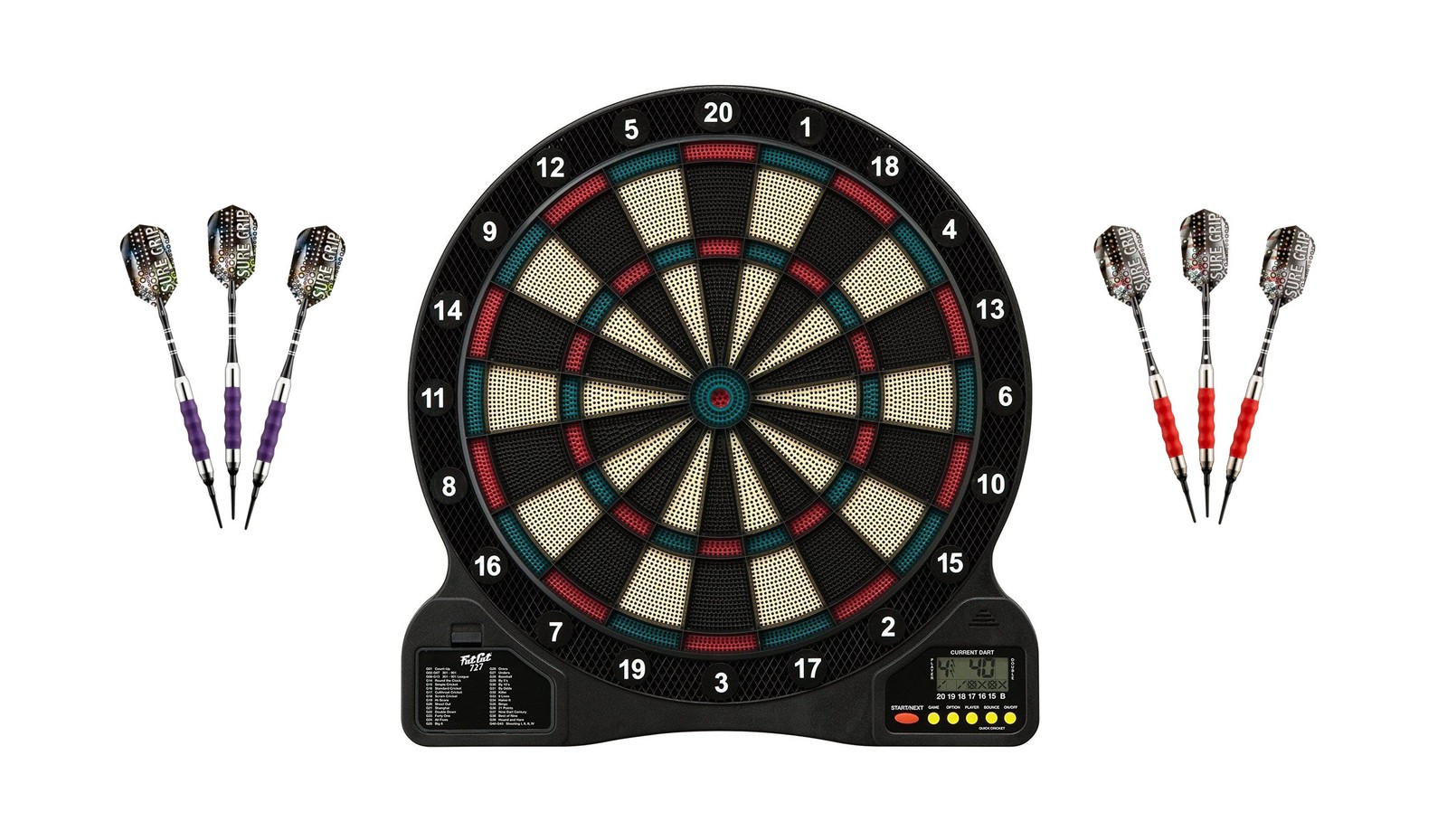 Electronic Soft Tip Dartboard + Purple Darts 18 Grams + Red Darts 18 Grams