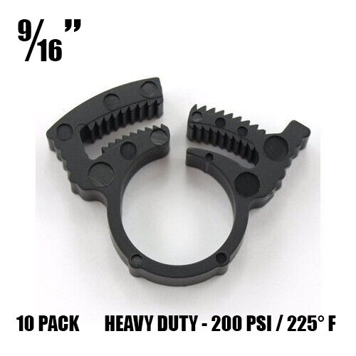 9/16" Heavy Duty Double Gripping Nylon Plastic Hose Clamps, 10 Pack