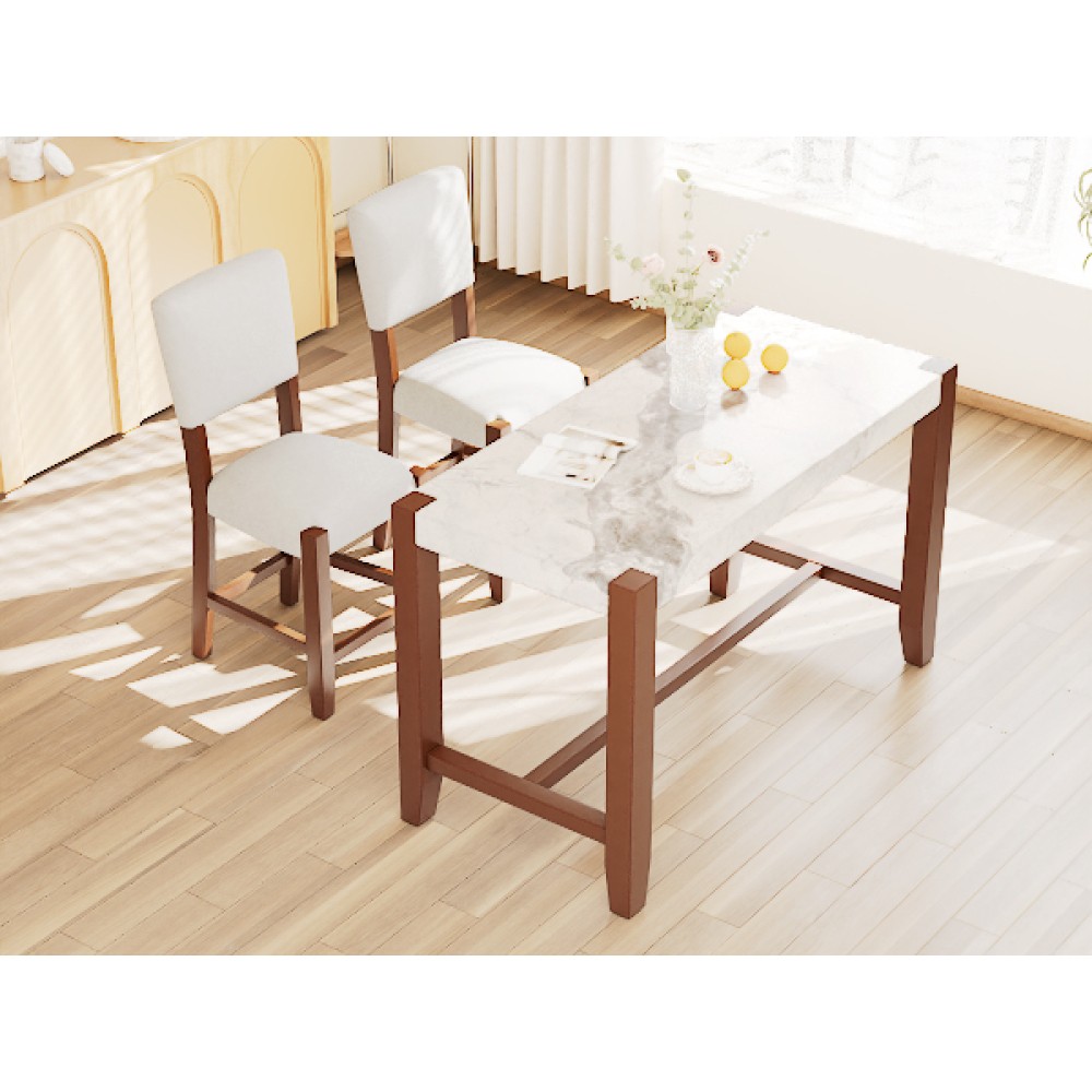 Faux Marble Counter Height Dining Table Set with 2 Chairs, Modern Pub