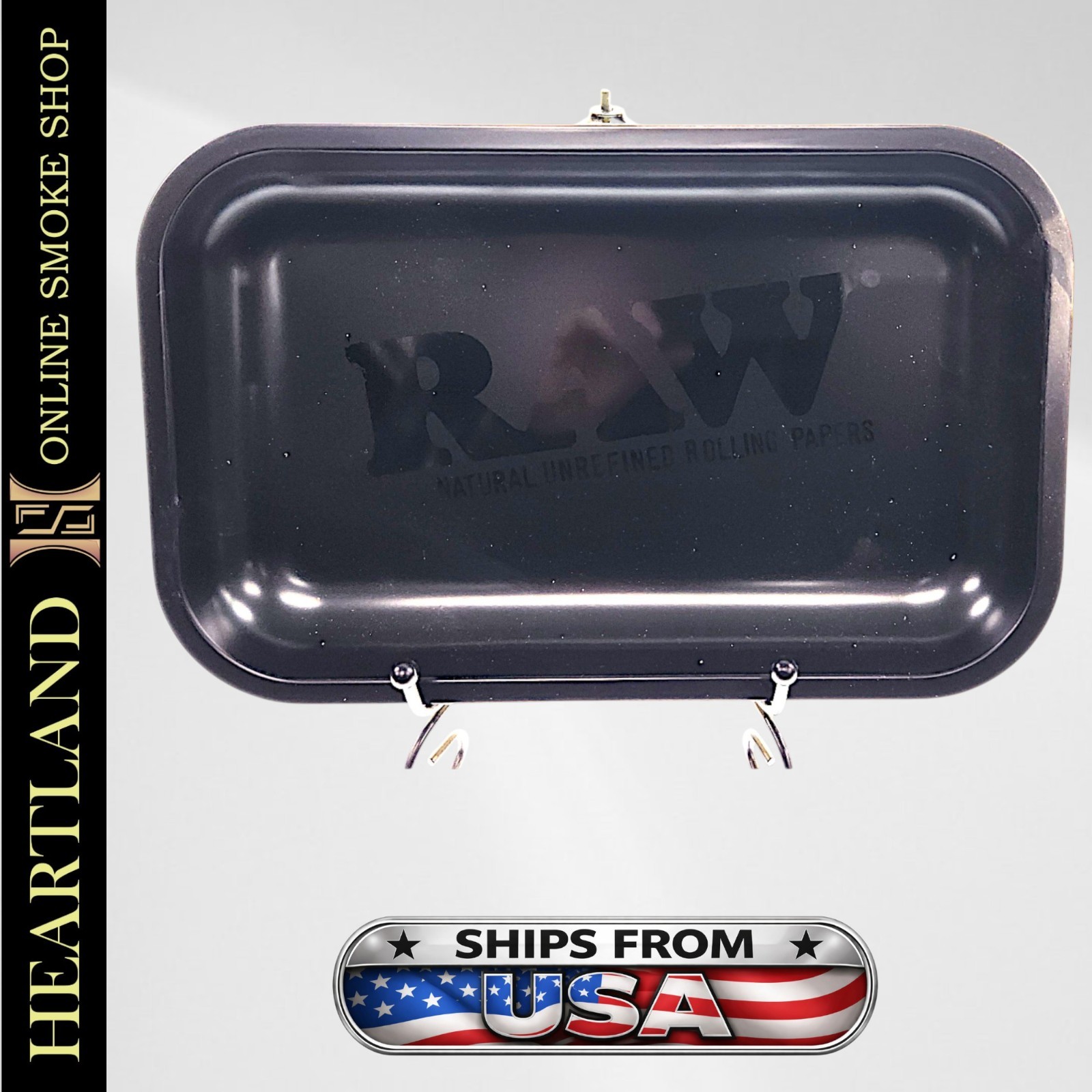 MEDIUM 11" x 7" Herb Flower Metal Rolling Tray | Raw Black Ghost Logo
