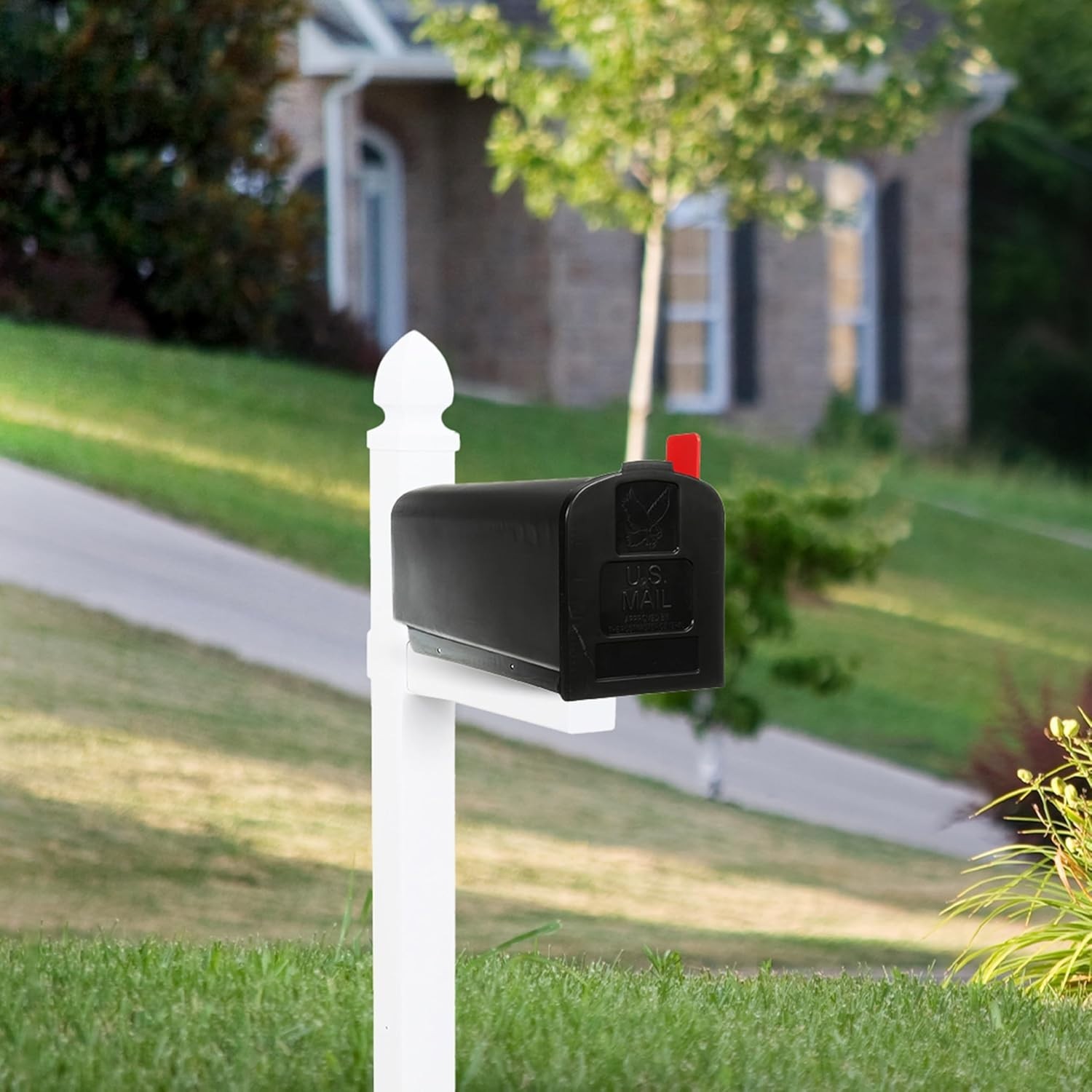Rust-Proof Plastic Post-Mounted Medium Curbside Mailbox, Black, USPS Approved