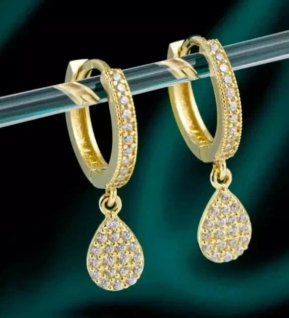 14K Yellow Gold Plated 2.30Ct Round Cut Lab Created Diamond Drop Dangle Earring