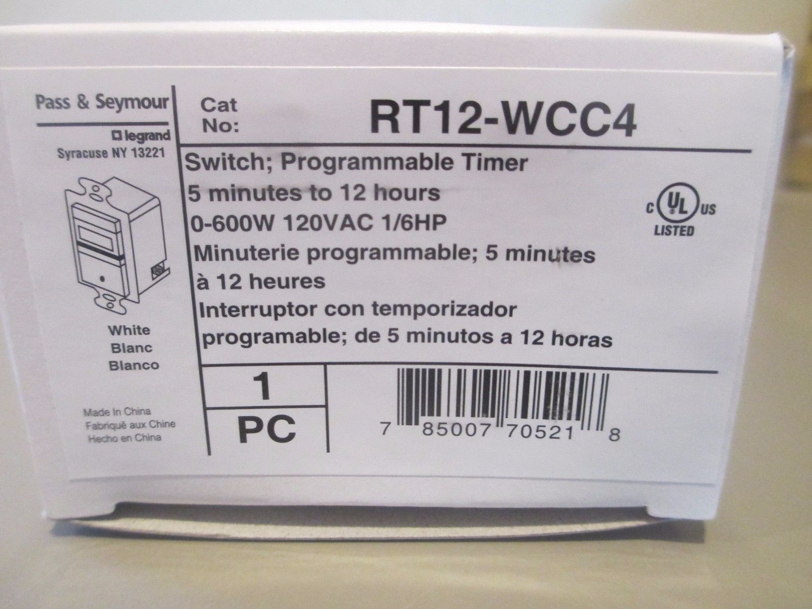 New, Pass & Seymour RT12-WCC4, White Programmable Timer Switch