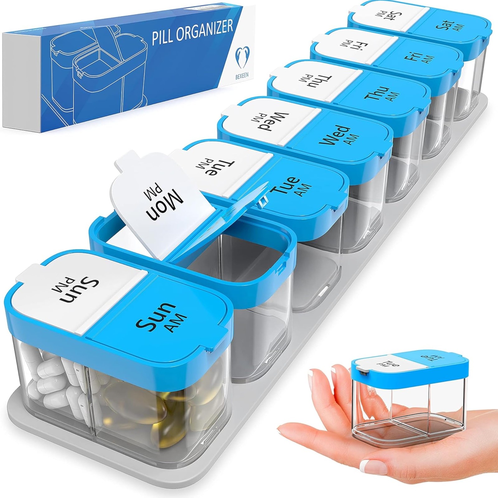 Extra Large Weekly Pill Organizer - XL Daily Pill Box - 7 Day Am Pm Pill Case...