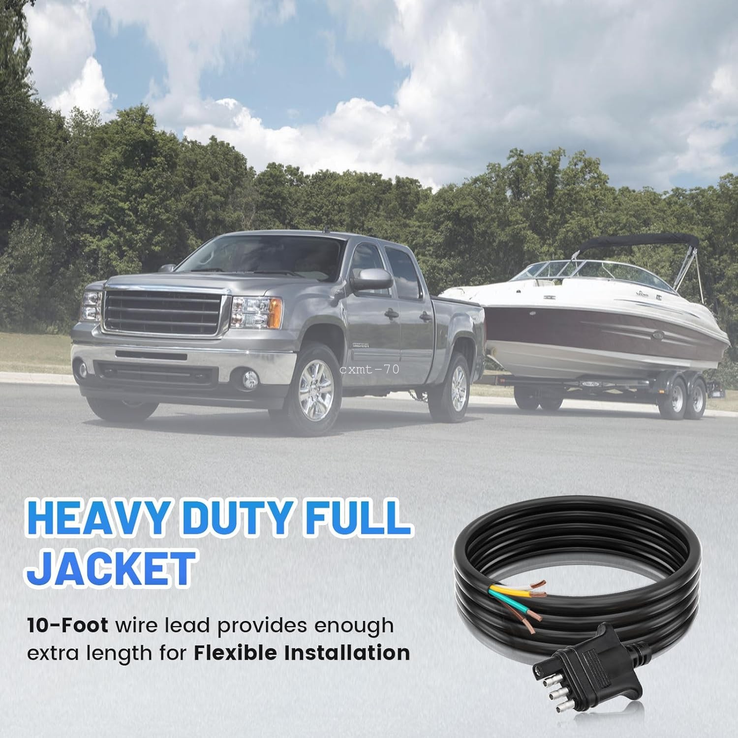 4-Pin Flat Trailer Wiring Harness w/ Brass Connectors RV Towing Cable 18AWG