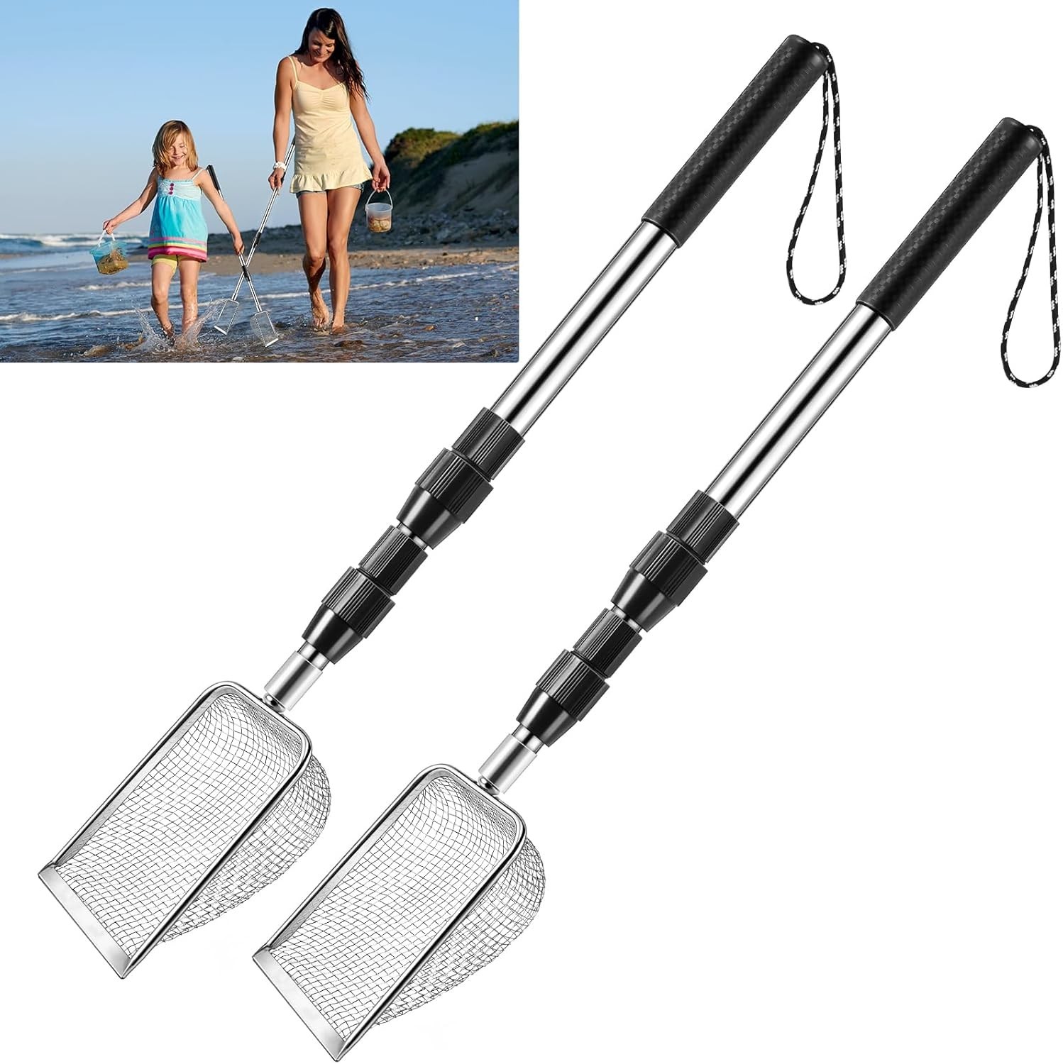 New Upgraded 2 Pcs Shark Tooth Sifter, Beach Sand Sifter, Sand Scoop Shell Scoop