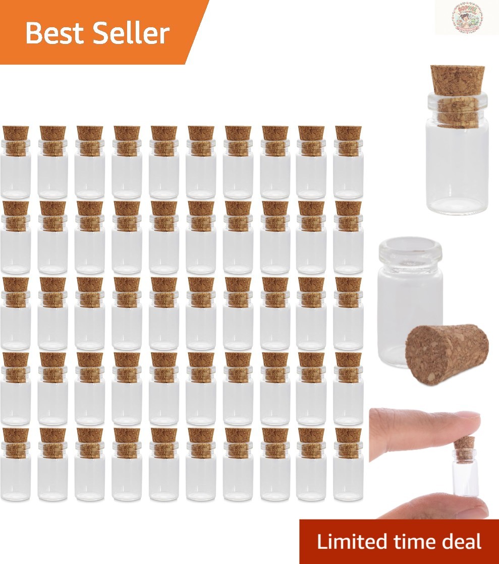 Elegant 50 Mini Glass Jars with Cork Tops - Ideal for Weddings & Favors