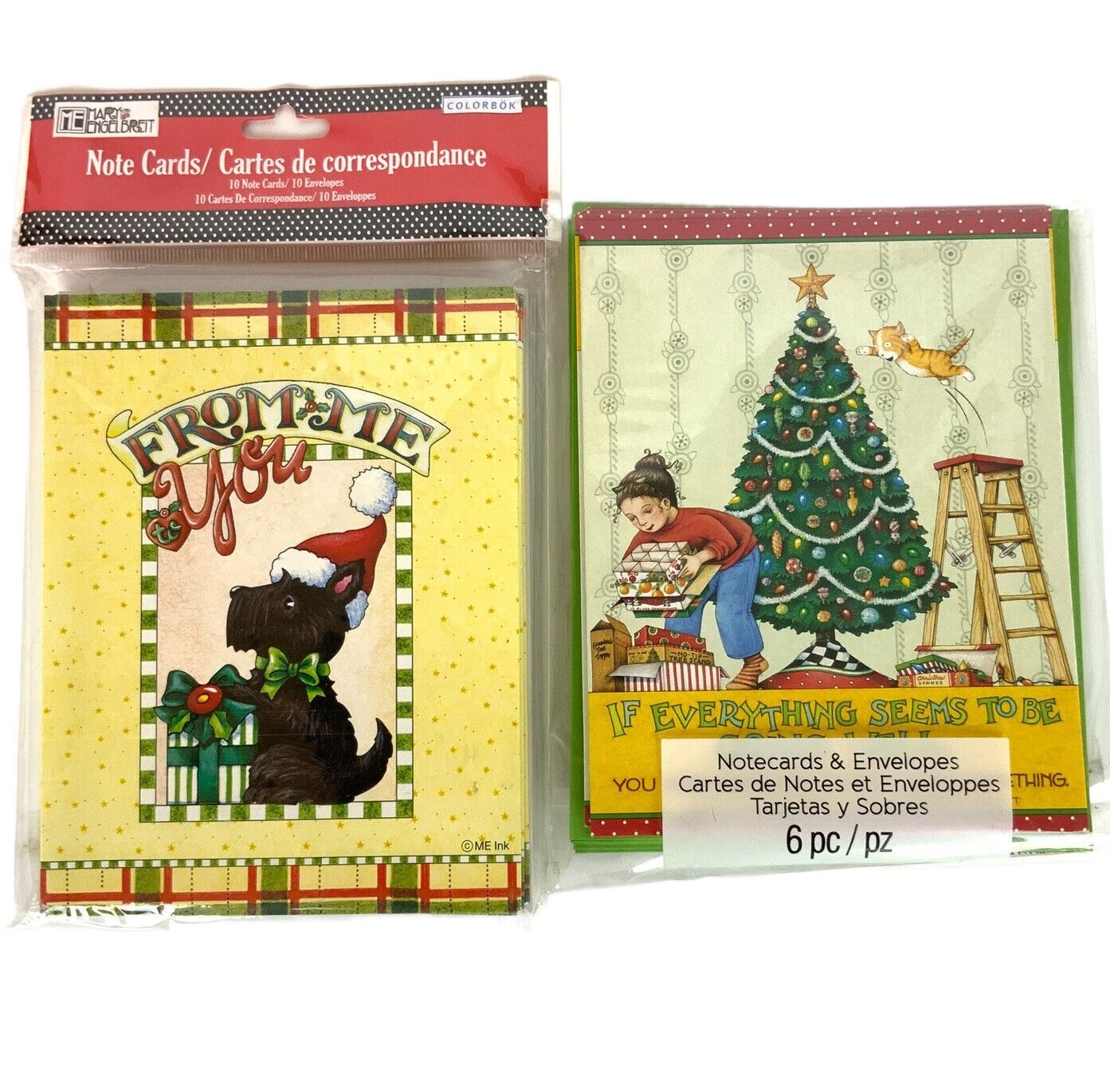 Mary Engelbreit Christmas Theme Notecards 2 Styles 6 Each with Envelopes