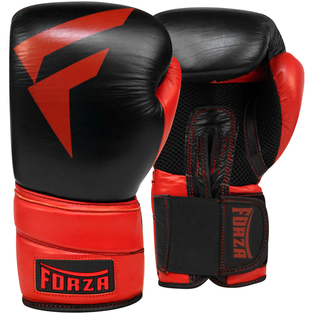 Forza Sports Pro Leather Boxing Gloves - Black/Red