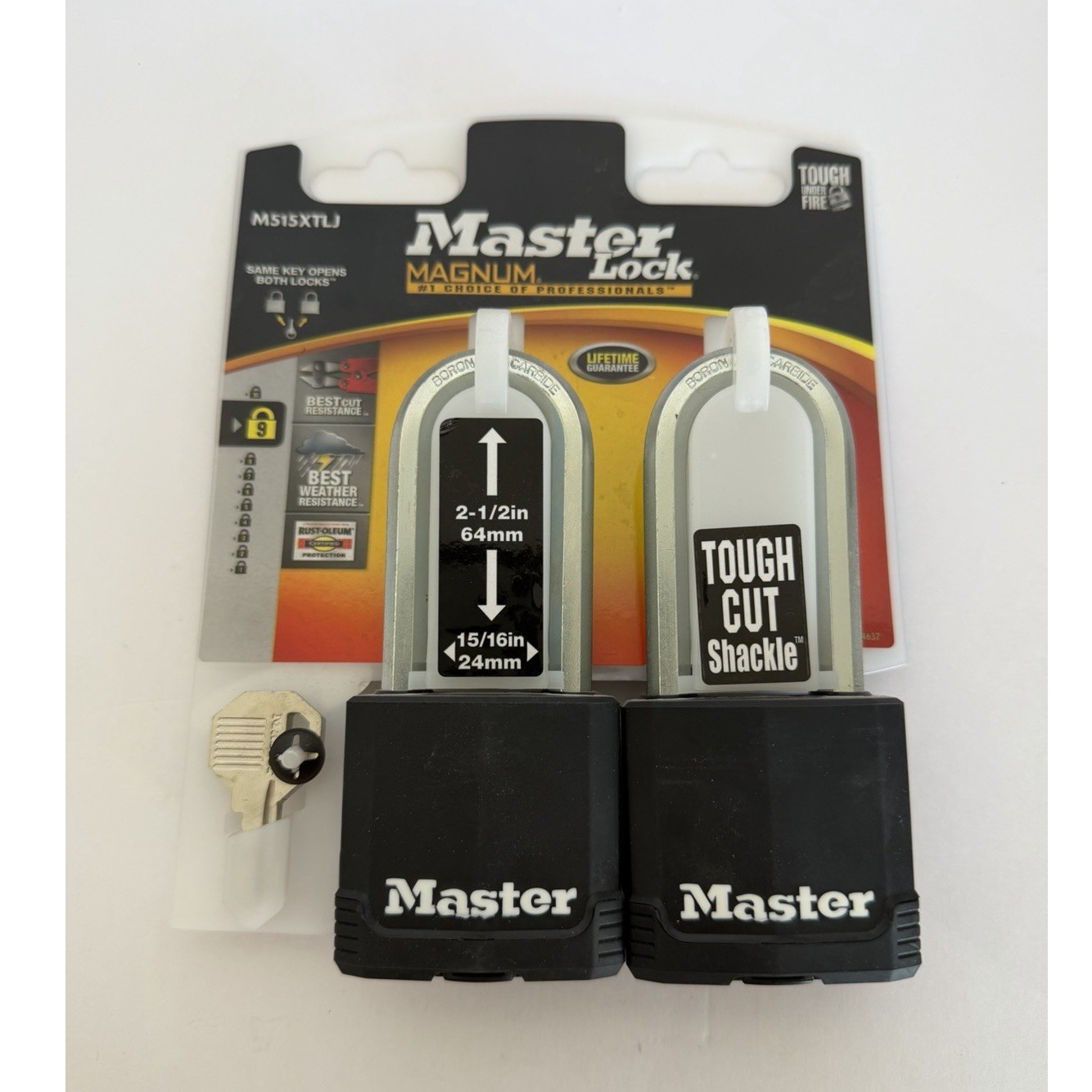 Master Lock M515XTLJ 2-Pack Keyed Alike Tough-Cut Padlocks 2-1/2 in Shackle