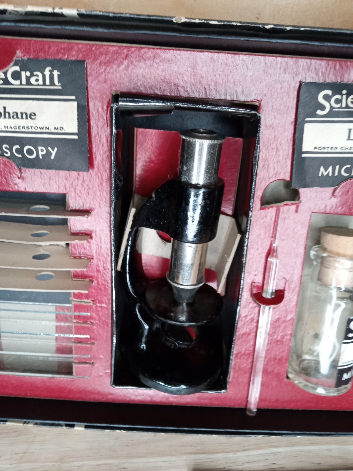 Vintage 1950s ScienceCraft Microscope Set No. 300 Complete Microscopy Kit w/ Man