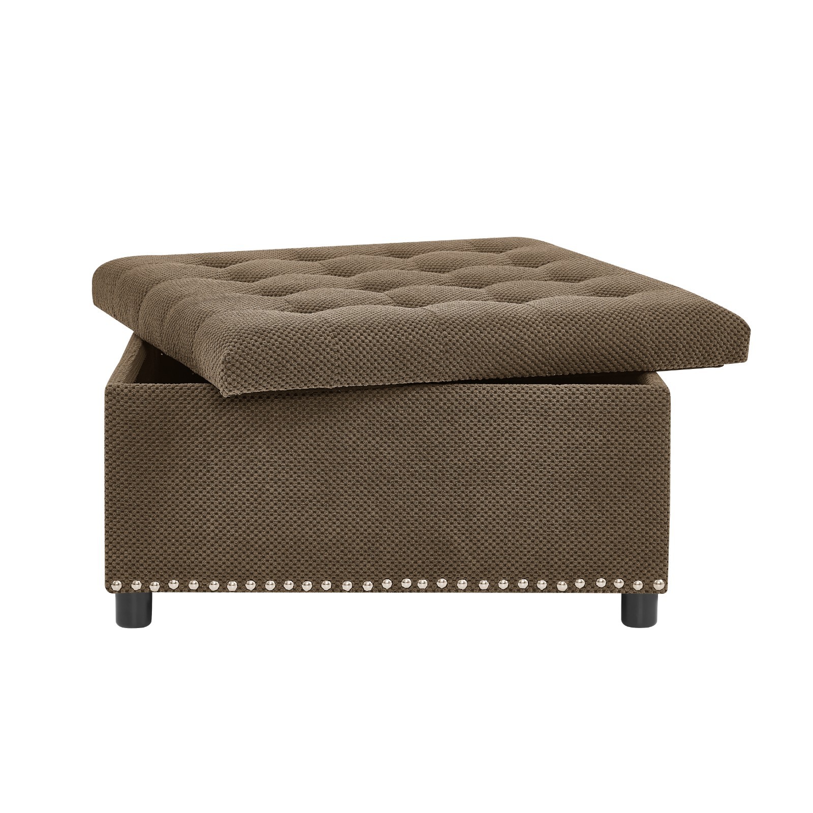 Tufted Storage Ottoman with Nailhead Trim Square Upholstered Coffee Table