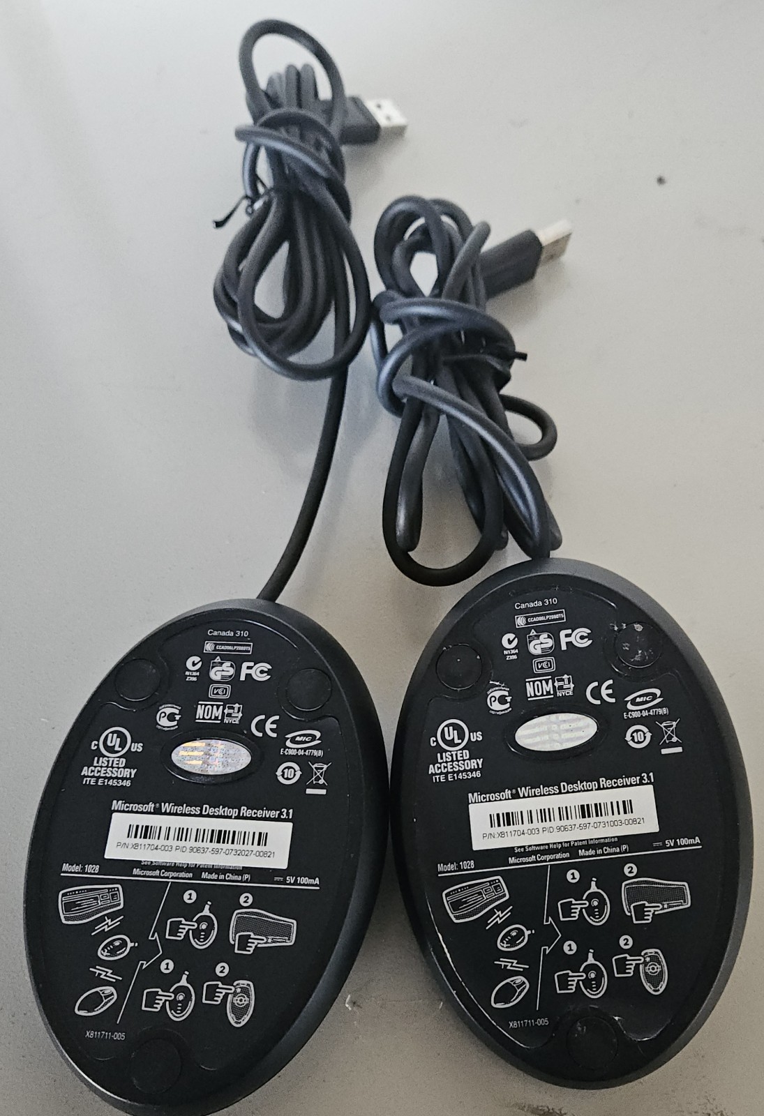 2 units Microsoft Wireless Optical Desktop Receiver 3.1 Model 1028