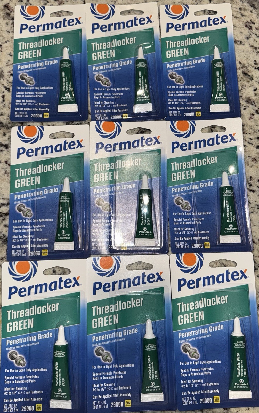 9 Permatex 29000 Green Threadlocker Penetrating Grade 6mL New