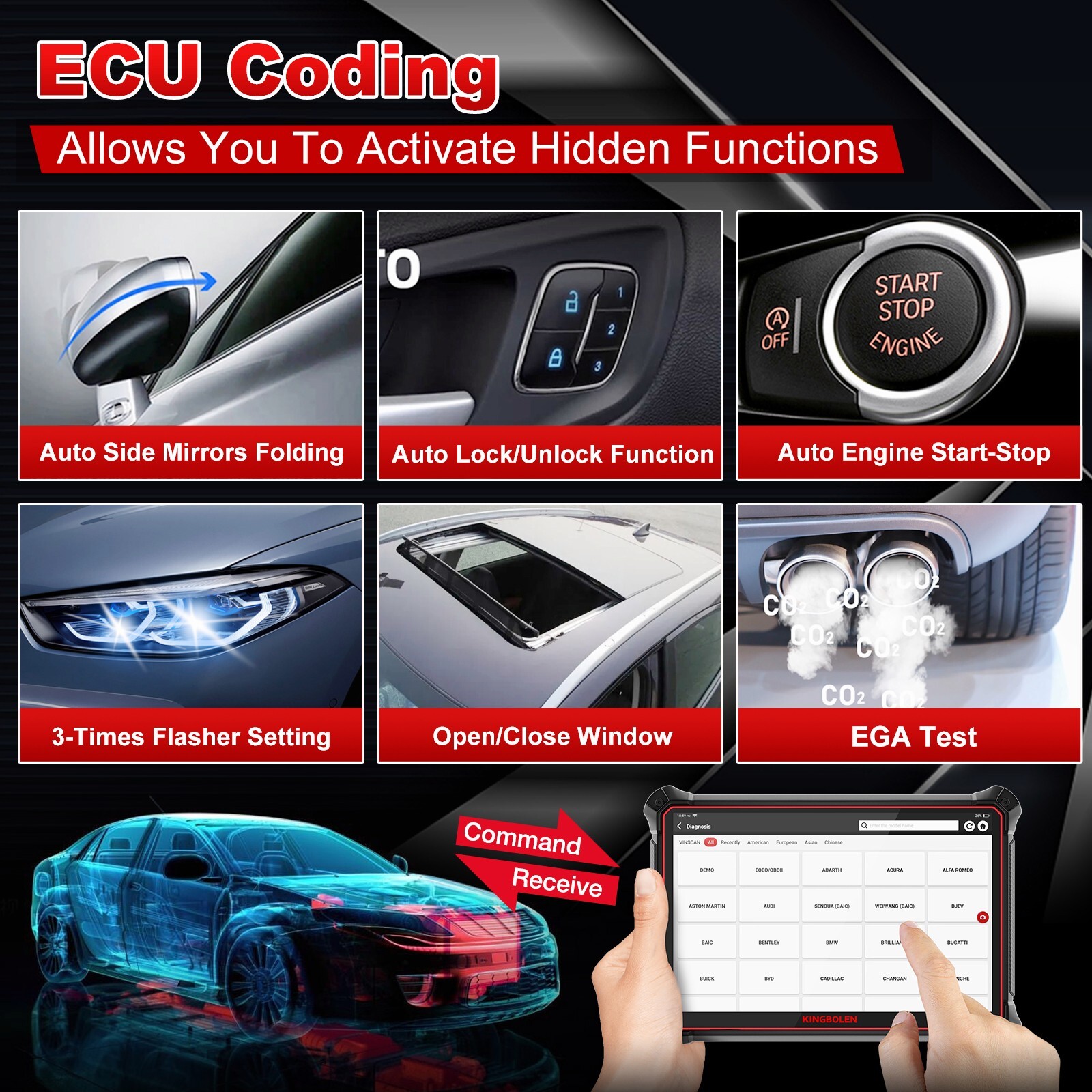 KINGBOLEN K10 10" OBD2 Scanner All System Bidirection Diagnostic Tool ECU Coding