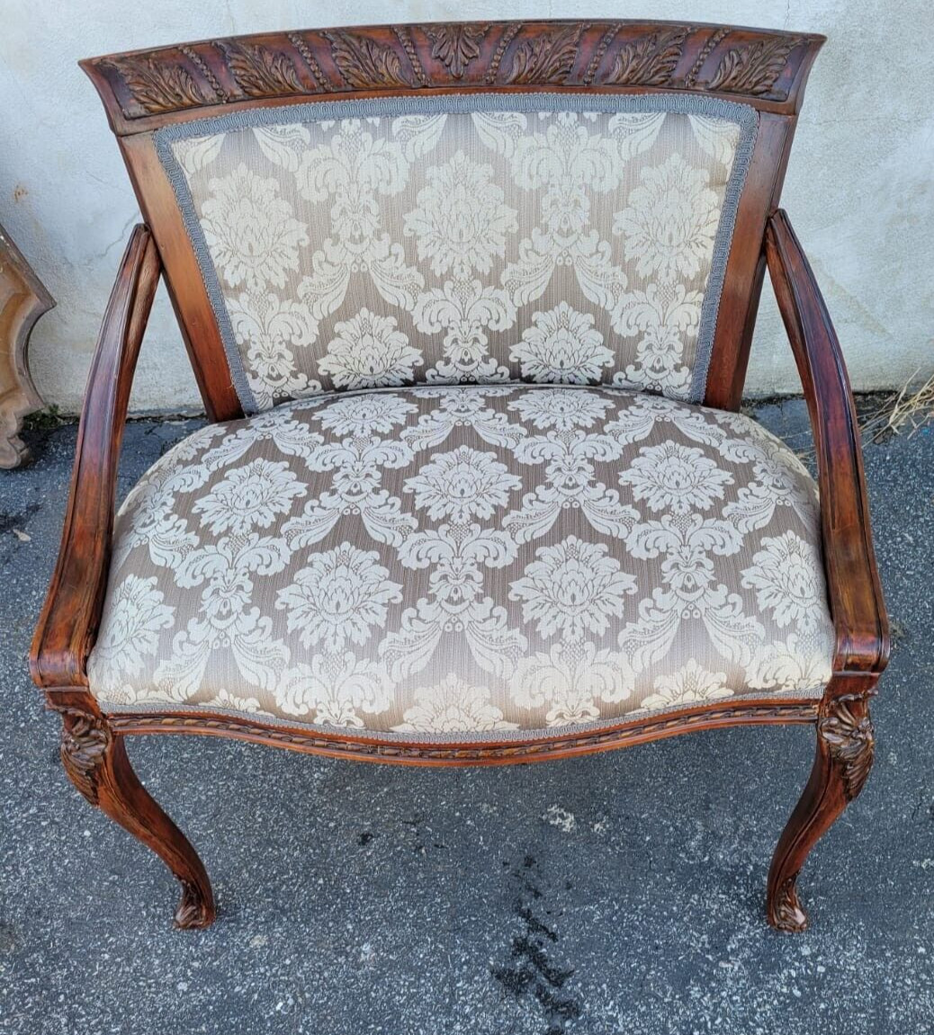 Antique 1930s Ladies Vanity Bench - Newly Upholstered & Refurbished Chair