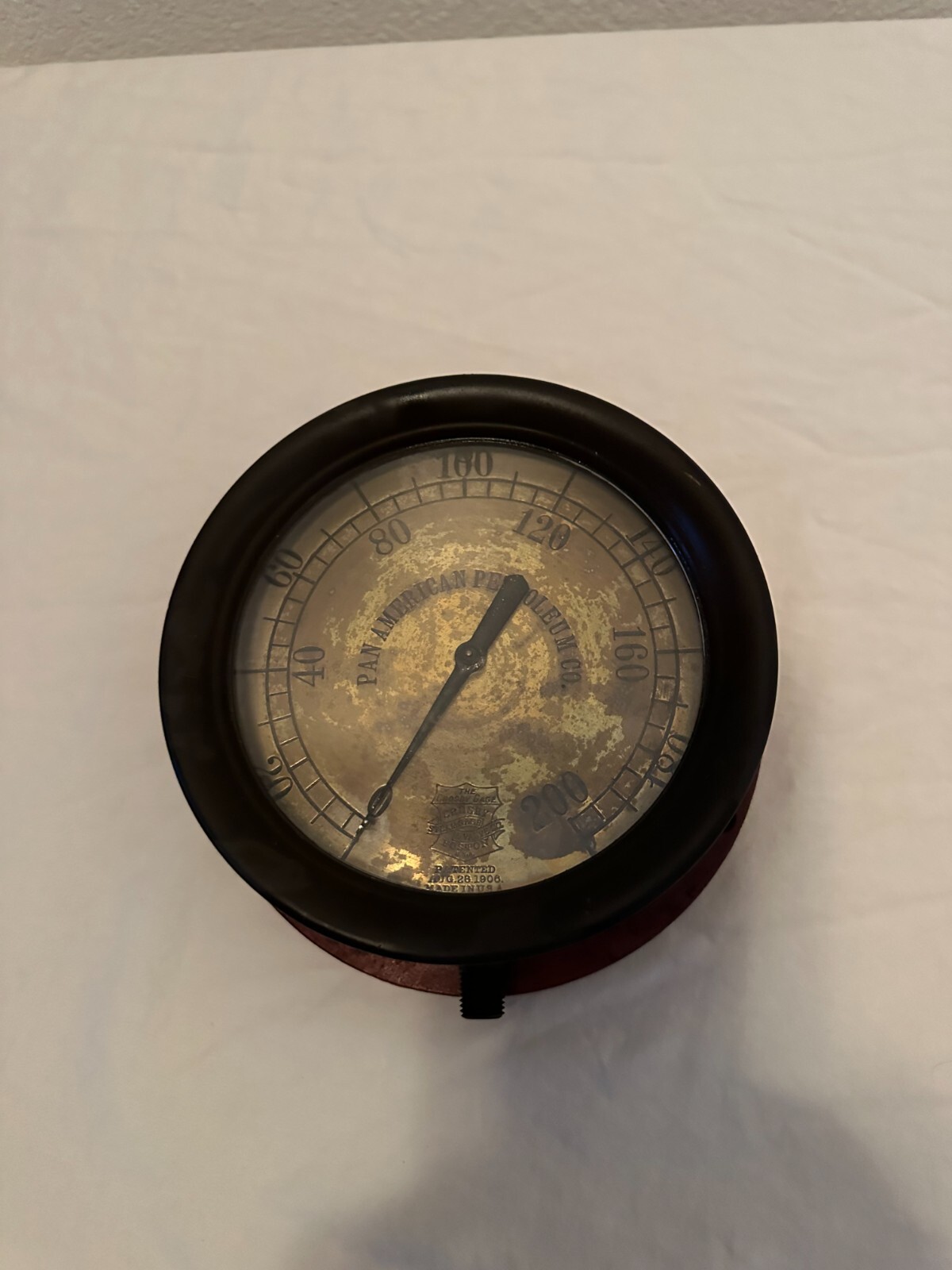 Large Antique Crosby Steam Gage & Valve Co. 200 PSI Patented Aug 28, 1906