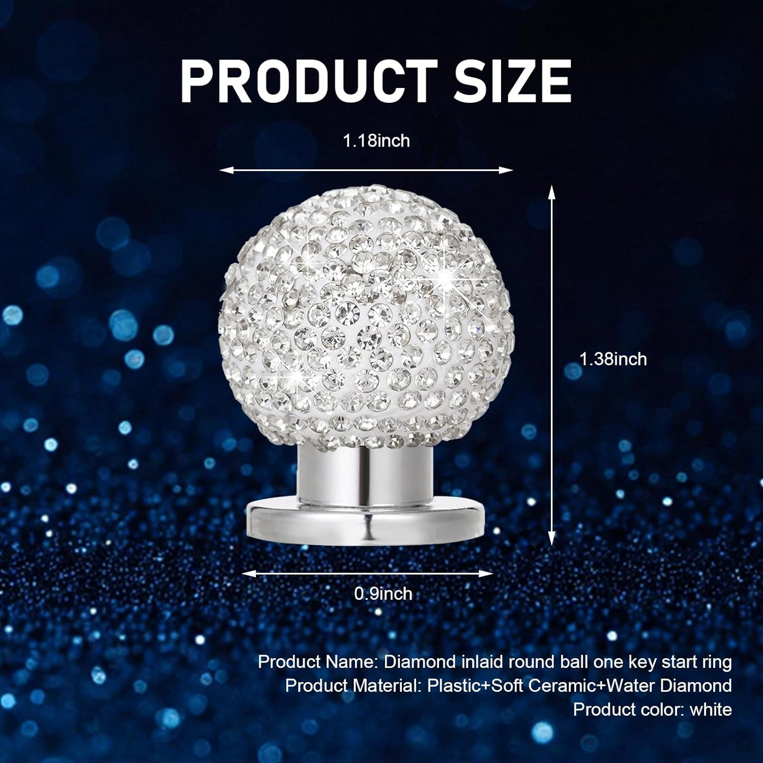Bling Car Push Start Button Cover, Crystal Rhinestone Auto Ball Engine Start But