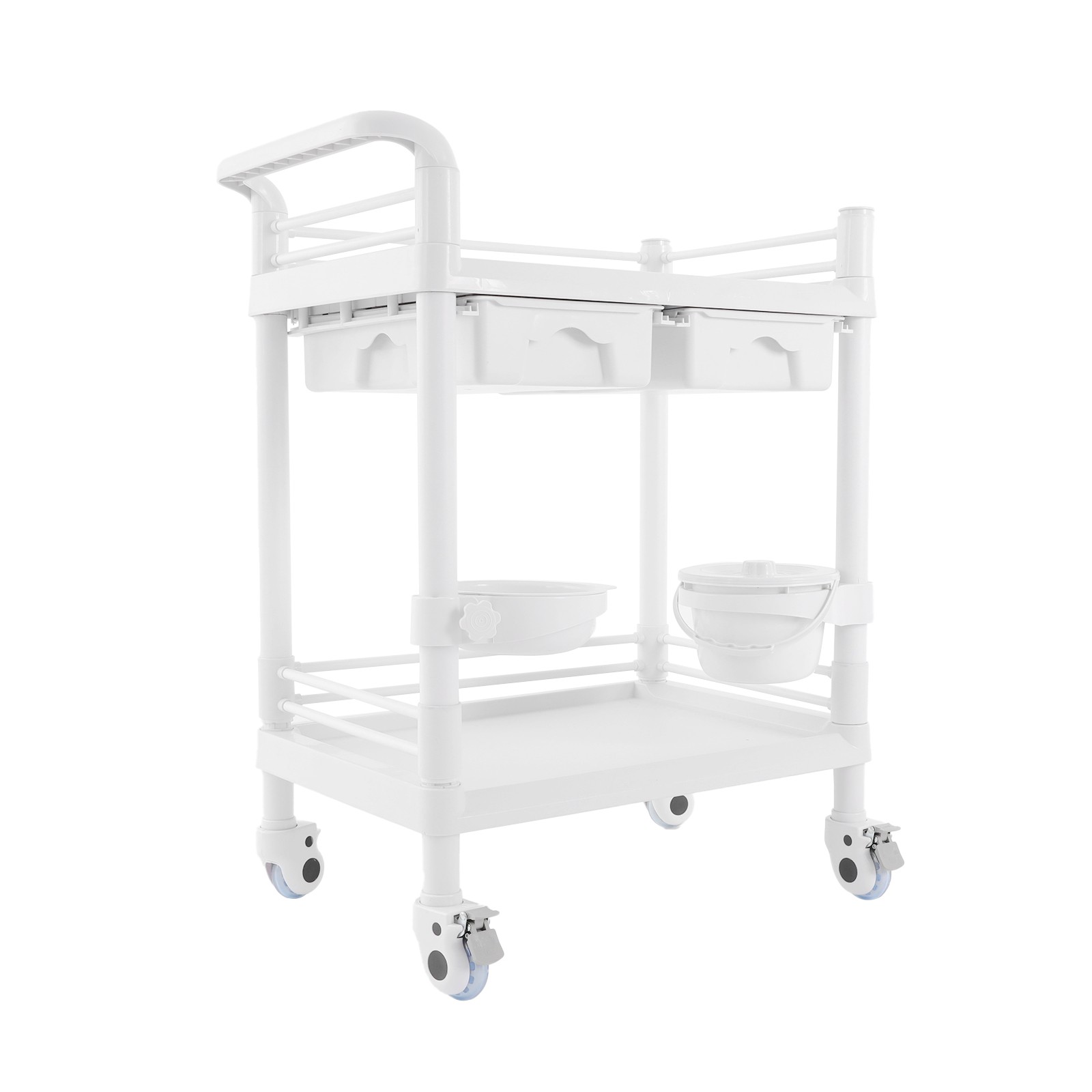 2 Tiers Medical Mobile Trolley Rolling Laboratory Cart W/ 2 Drawers & 4 Wheels