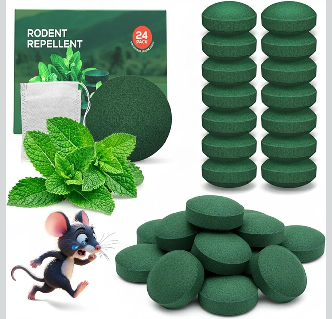 Peppermint Oil Rodent Repellent Pouches - 24 Pack for Mice, Rats & Squirrels