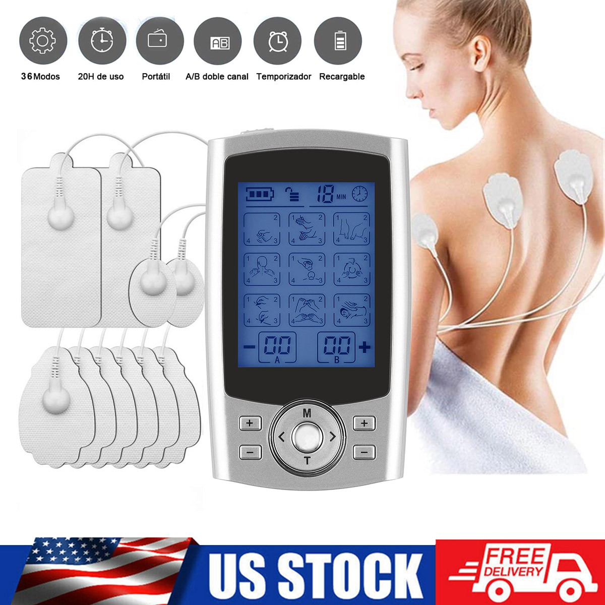 Tens Unit Muscle Stimulator Machine Pulse Massager Therapy Pain Relief 36 +Modes
