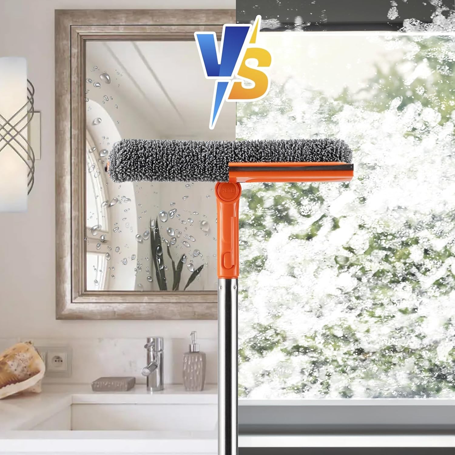 Professional 2 in 1 Window Squeegee with 68" Long Stainless Steel