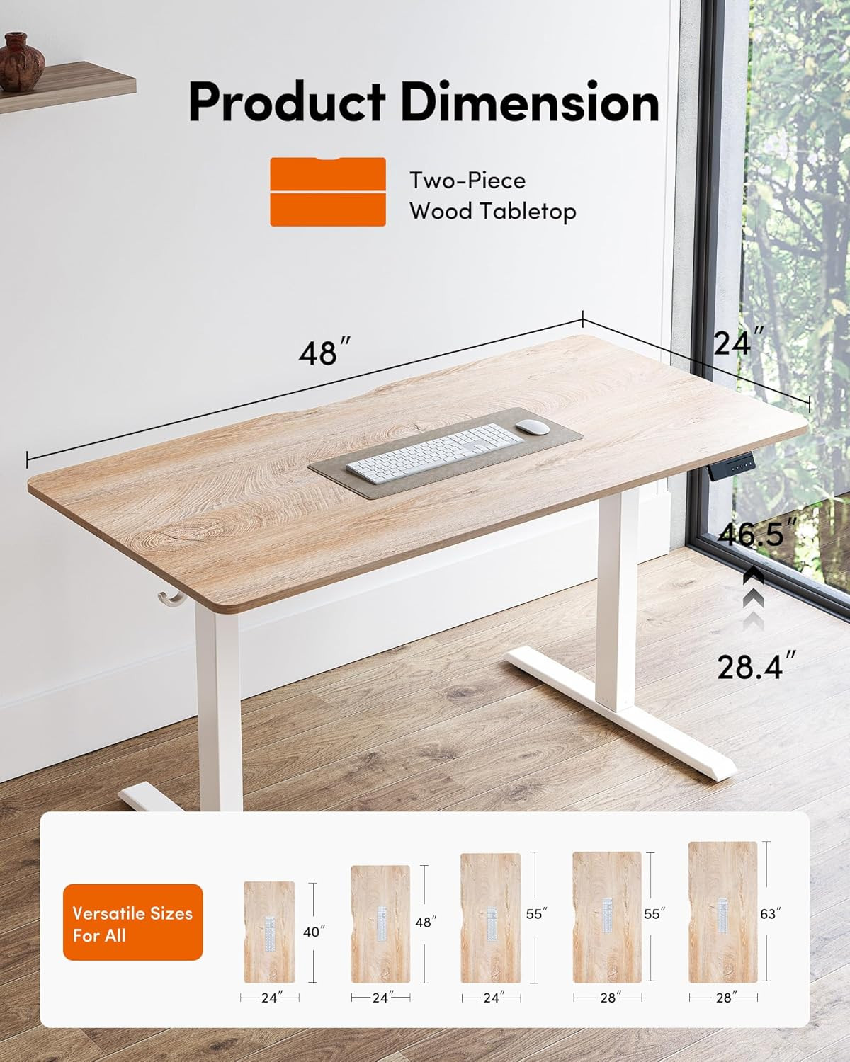 Electric Adjustable Standing Desk 48"x24" - White Frame & Maple Top