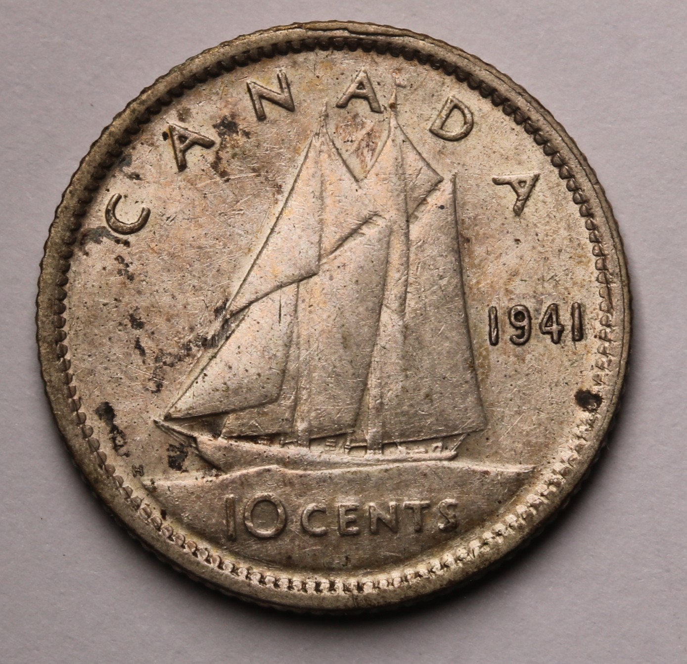 1941 Canada 10 Cents Silver Coin George VI  KM# 34