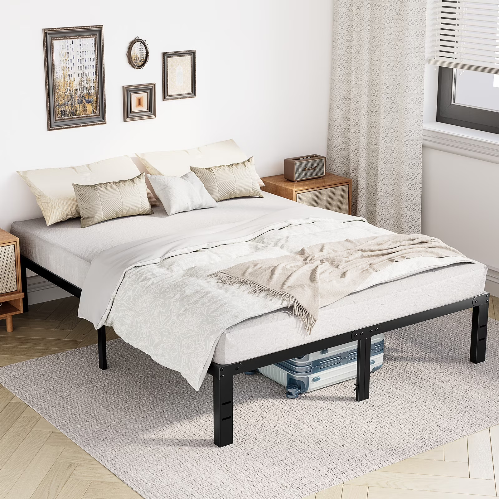 GIANNA Full Size 14" High Metal Platform Bed Frame with Under-Bed Storage, Black