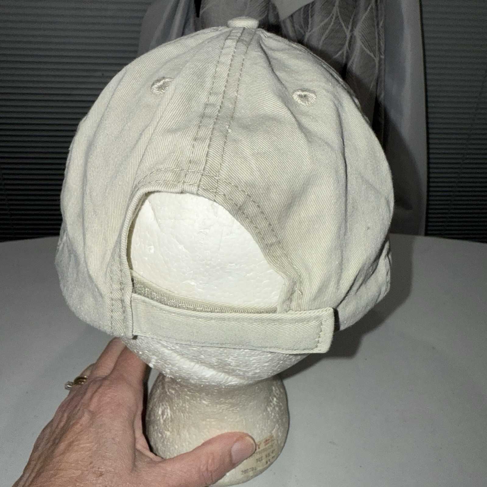 Cancun with Guy Logo in Gold on Tan Cotton Hat Cap Hook Loop EUC