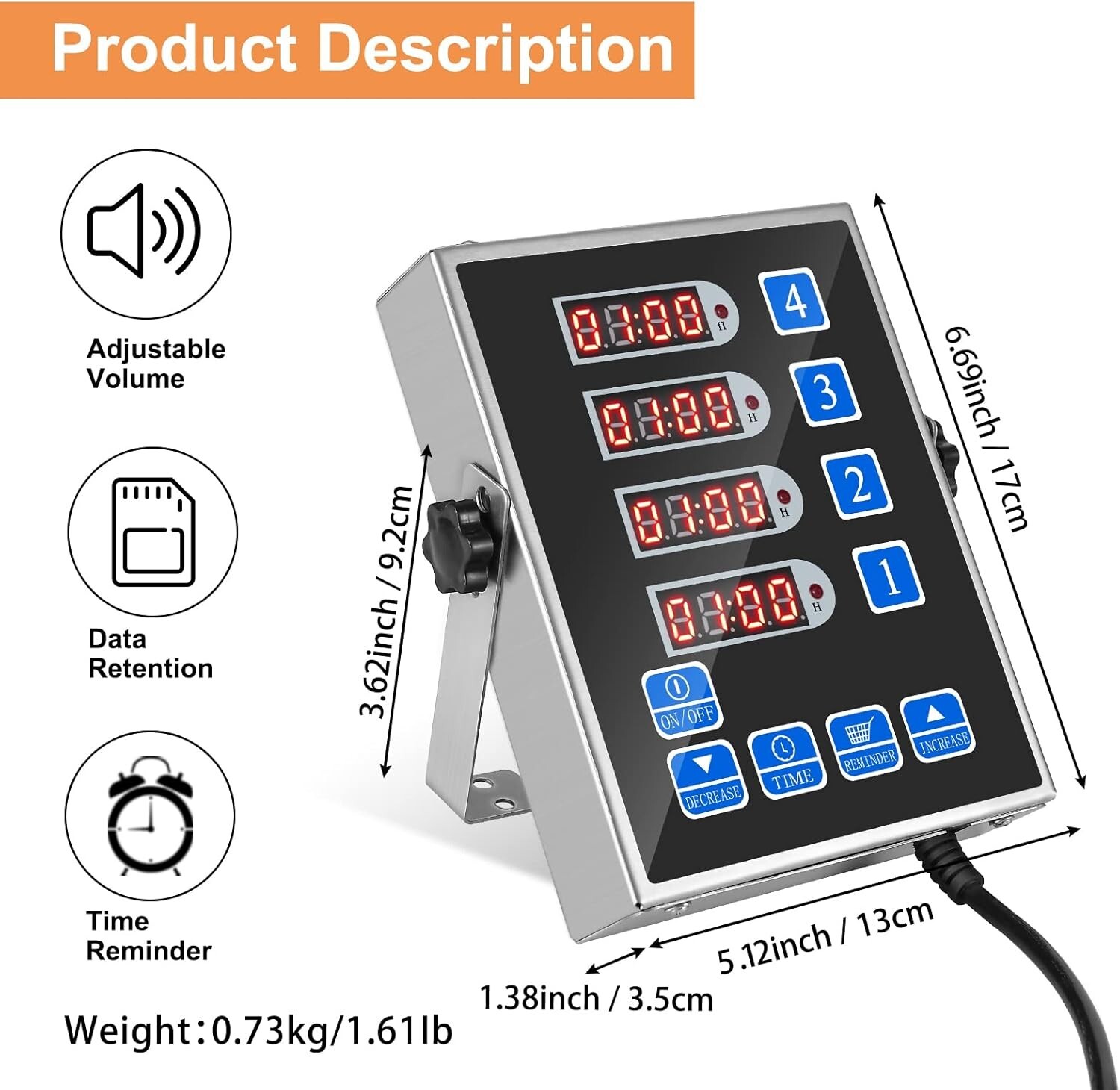 Commercial 4-Channel Kitchen Timer with Ultra-Loud Alarm & User-Friendly Design