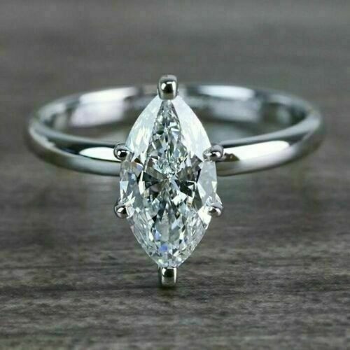 White Diamond 3.20 Ct Lab-Created Marquise Cut Wedding Ring 925 Sterling Silver