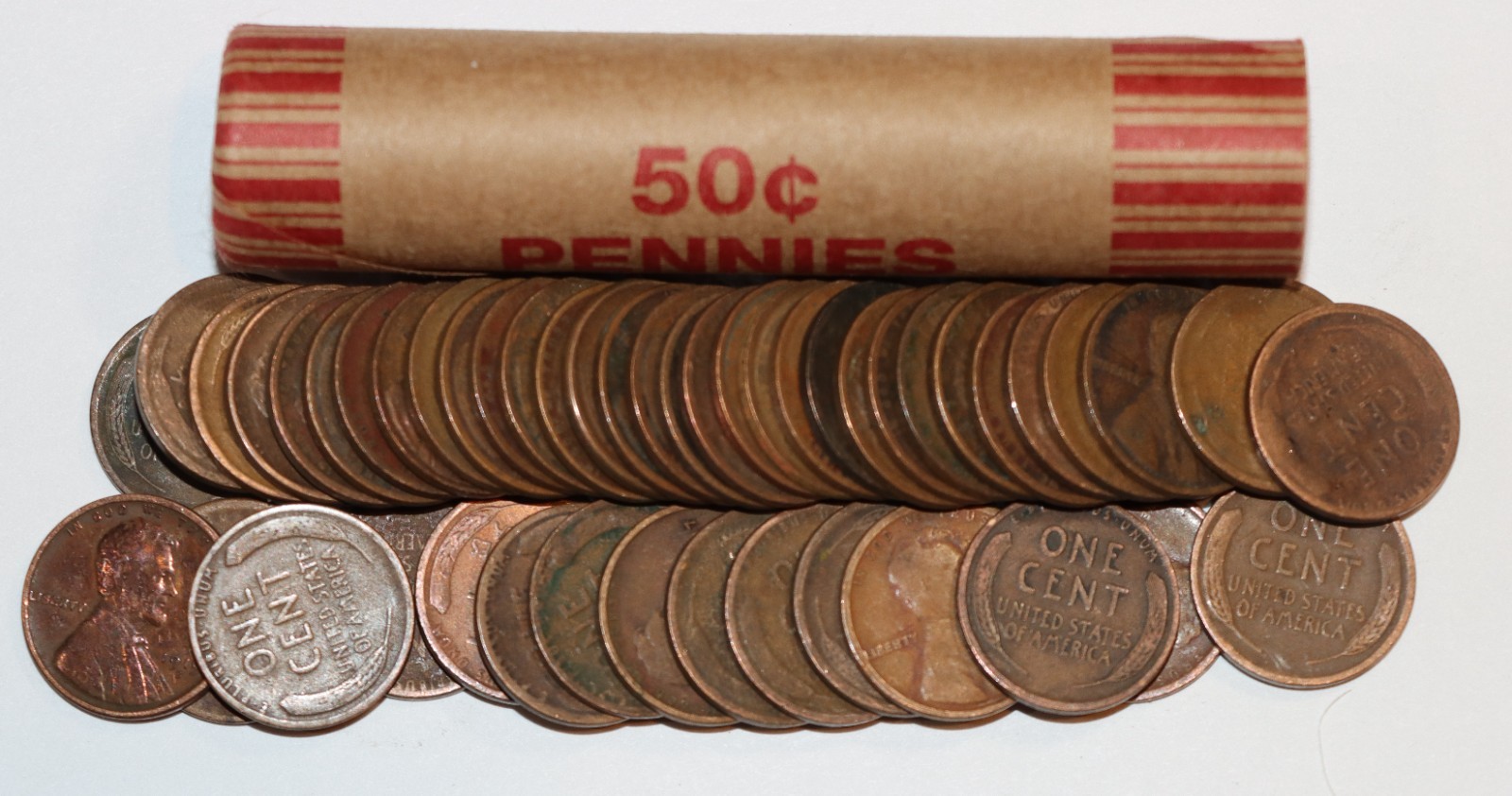 1921 Lincoln Wheat Cent Penny 50 Coin roll Circulated