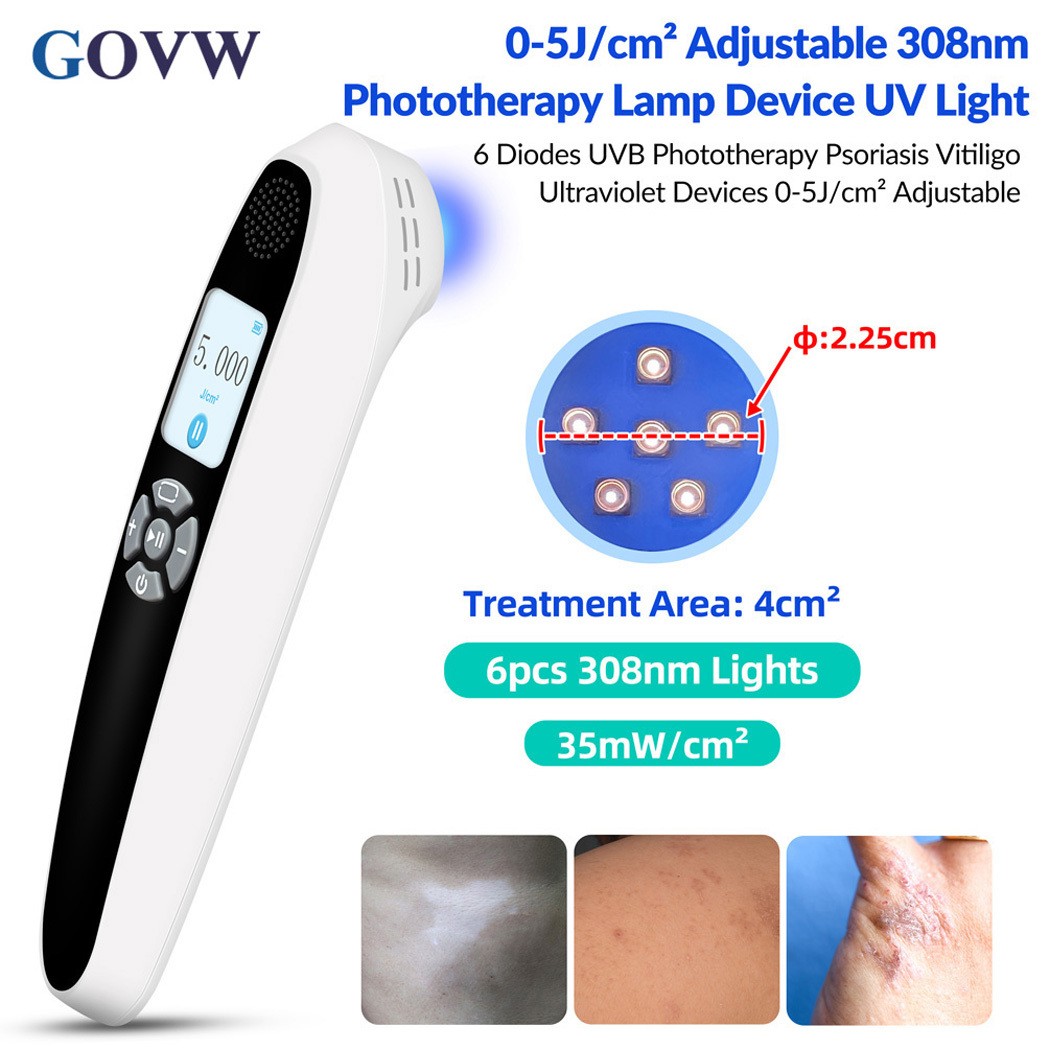 Portable 6 Diodes 308nm UV Light Therapy with LCD Screen for Skin Disorders Home