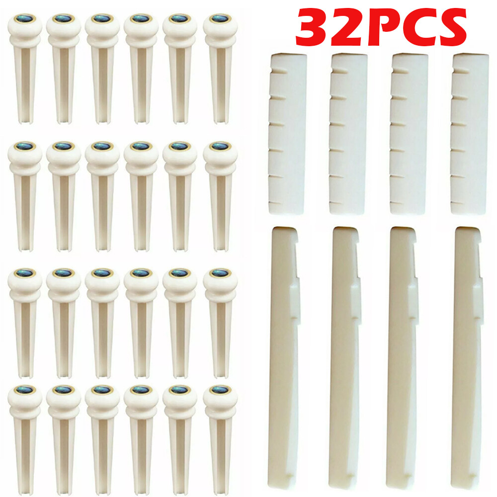 32Pcs Cattle Bone Guitar Saddle Nut Pins String Peg Acoustic Bridge Luthier US