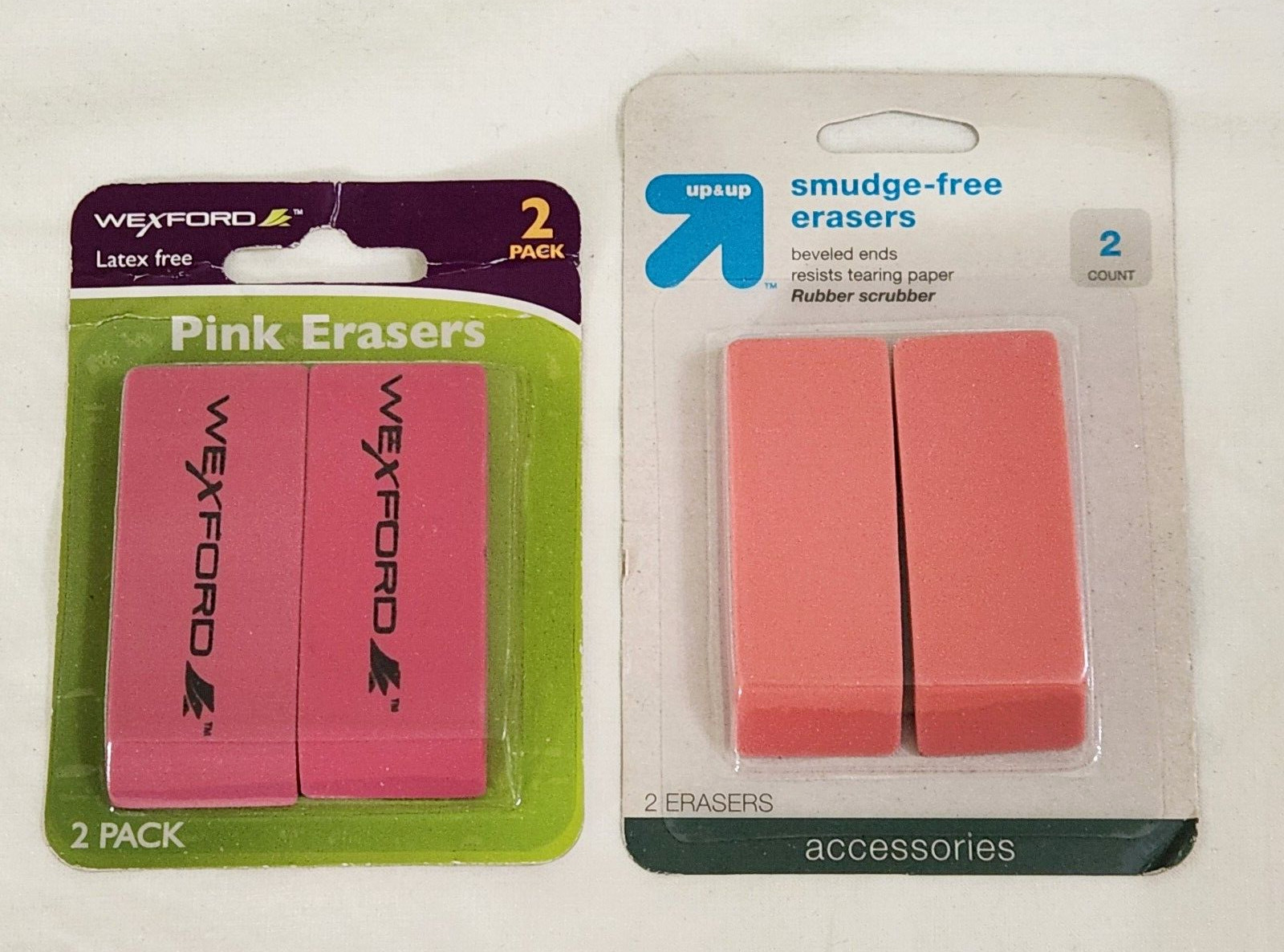 NEW Lot 2 Packages Pink Wedge Erasers Wexford Up & Up - 4 Total Erasers