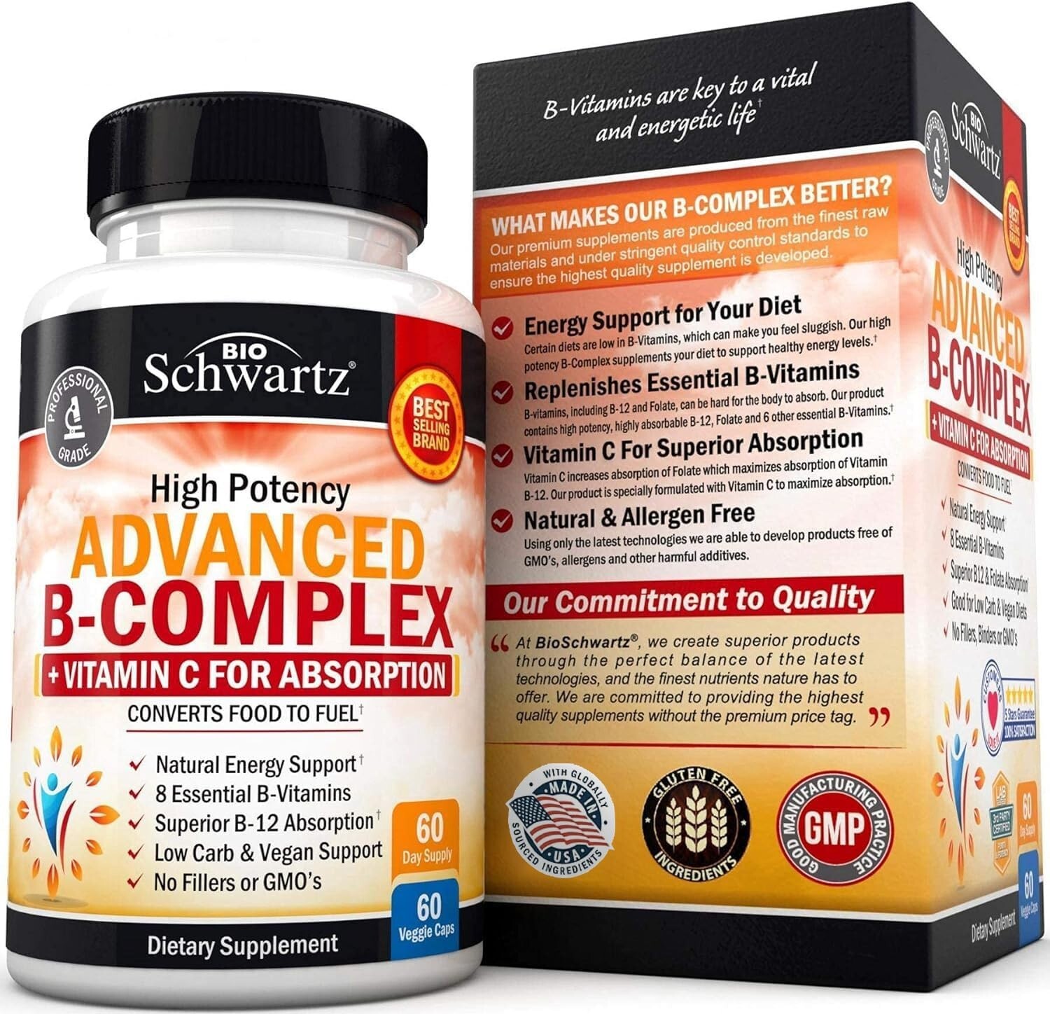 Vitamin B Complex with Vitamin C for Maximum Absorption Methylcobalamin b12 60ct