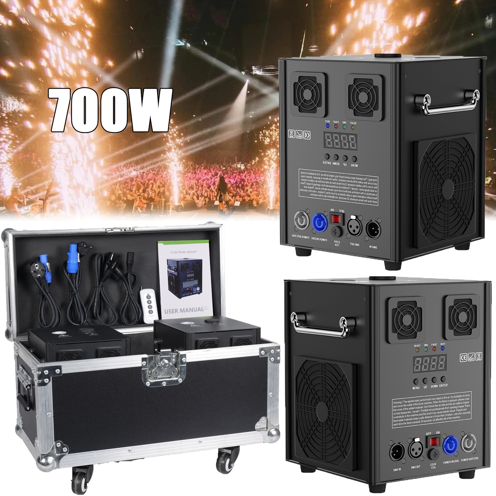 700W Cold Spark Machine Stage Effect Sparklers With Remote Flight Case Wedding