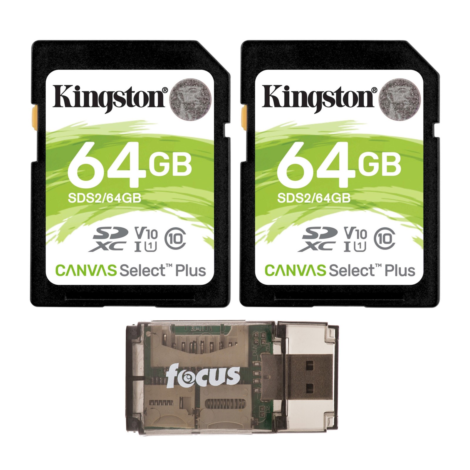Kingston 64GB SDHC Canvas Select Plus Memory Card 2 Pack Reader Bundle