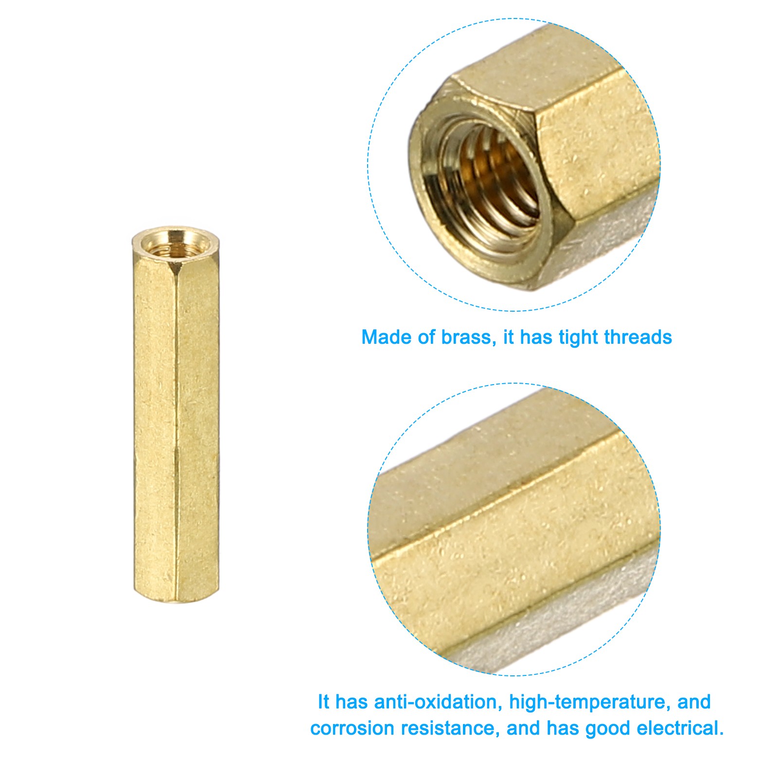 M3x0.5mm Coupling Nut, 10Pcs Brass Hex Coupling Nut 20mm, Gold