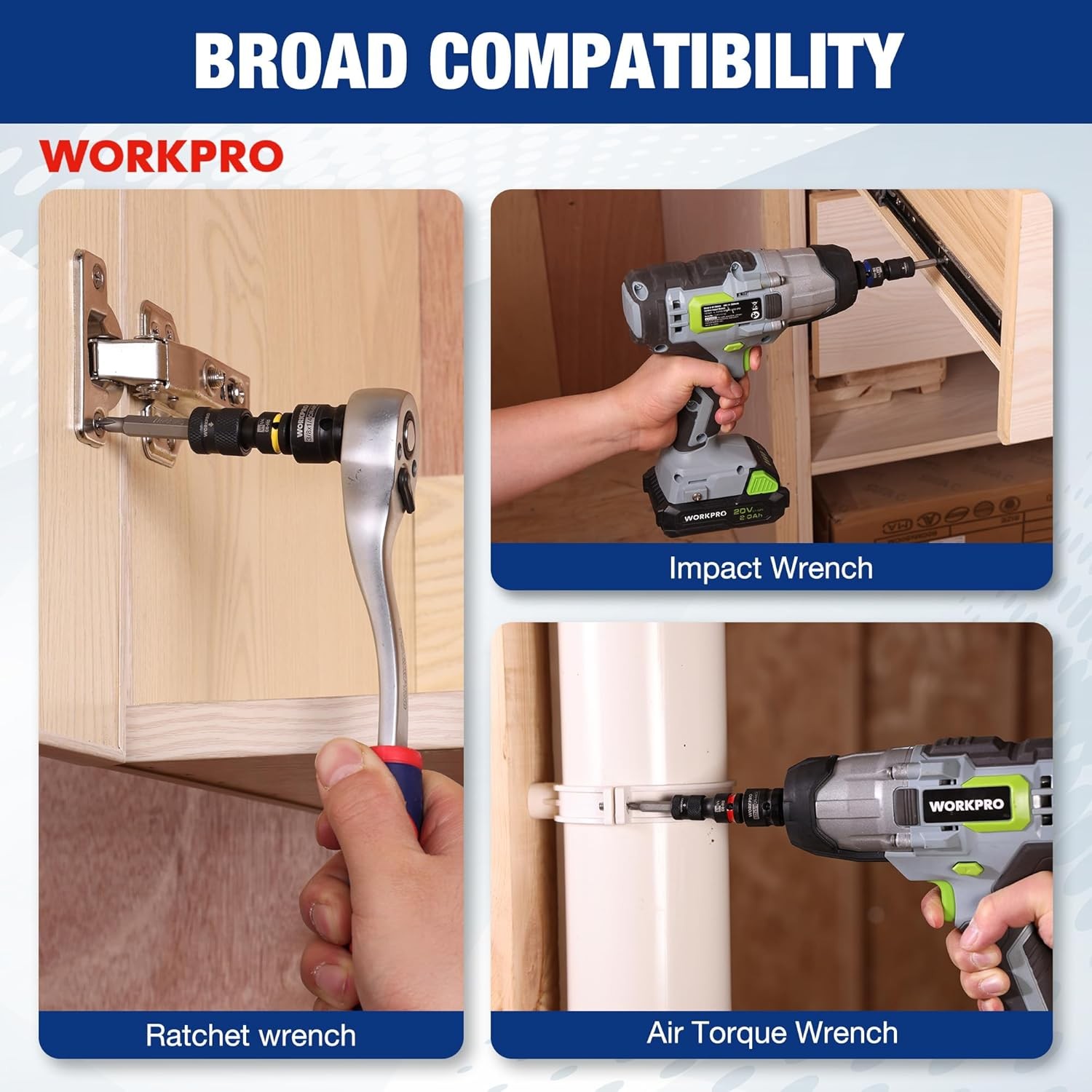 WORKPRO 1/2" 3/8" 1/4inch Quick Release Hex Impact Socket Adapter Bit Holder Set