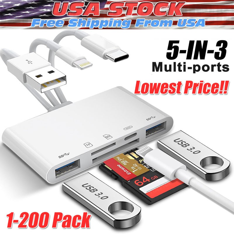 5 in 1 Memory Card Reader USB 3.0 OTG Adapter SD Card Reader For iPhone/iPad Lot