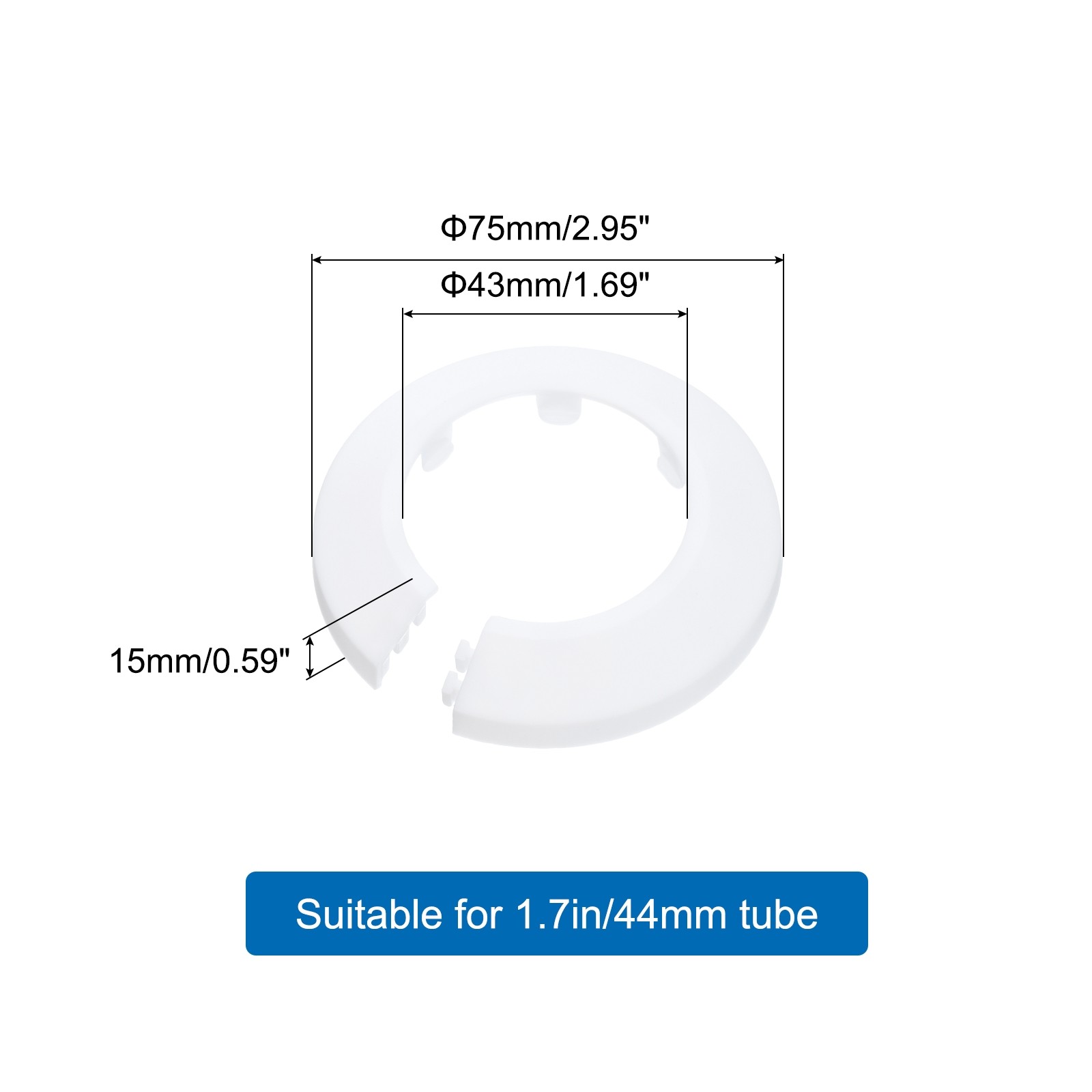 5PCS Flange Pipe Cover Decor for 1.7in/44mm Pipe Cover Decor, White