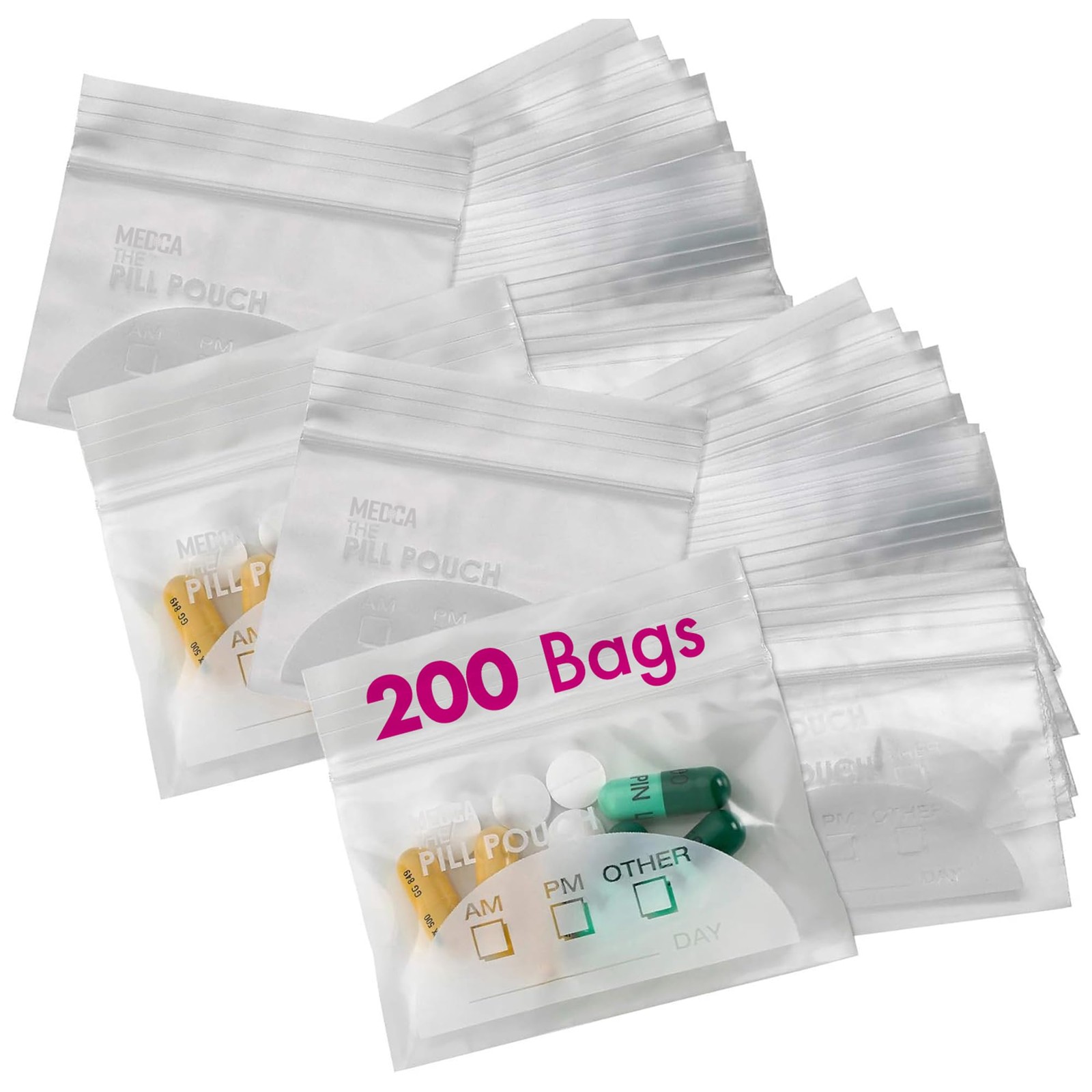 Pill Pouch Bags - (Pack of 200) 3" x 7.62X6.98 cm 200), Transparent