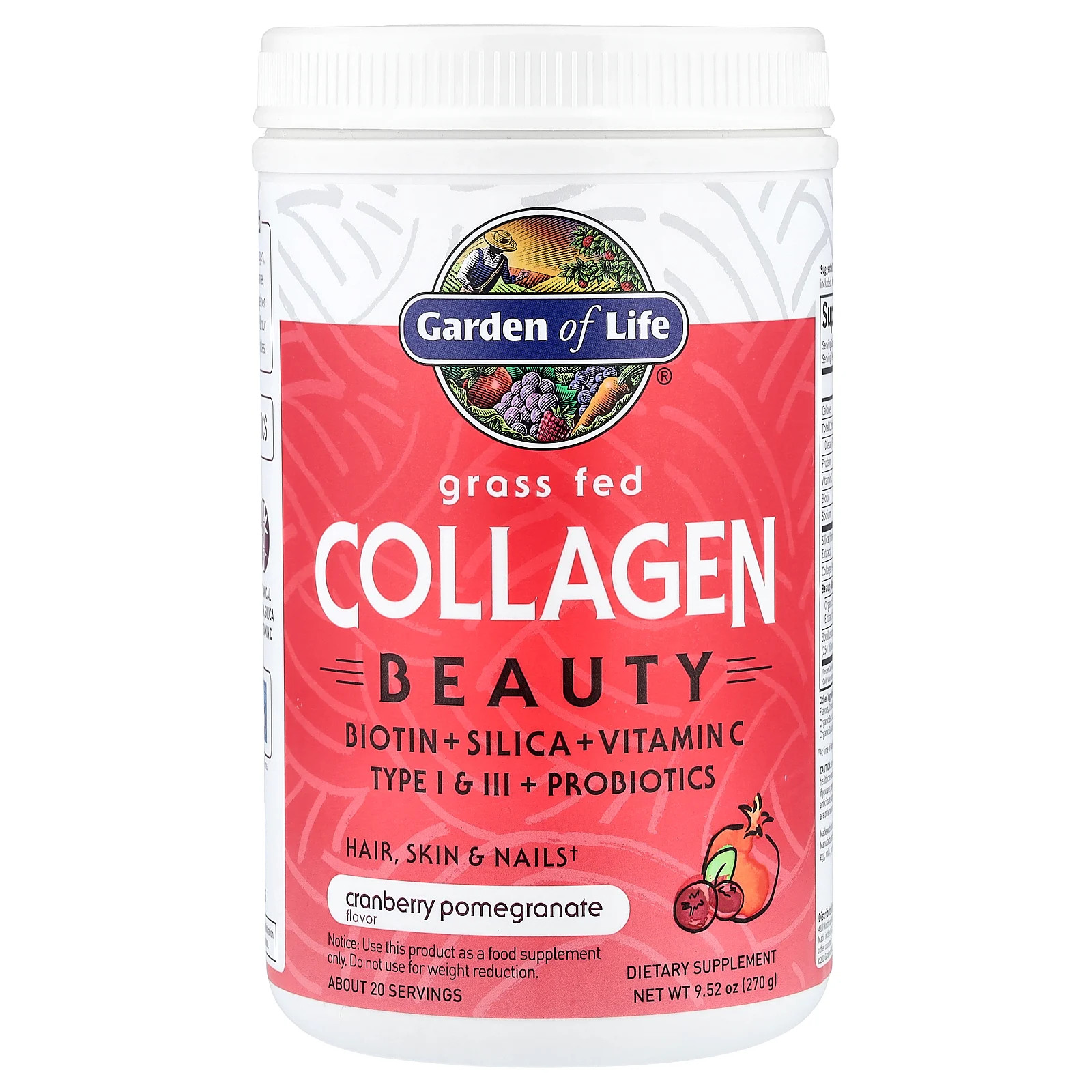 Grass Fed Collagen, Beauty, Cranberry Pomegranate, 9.52 oz (270 g)