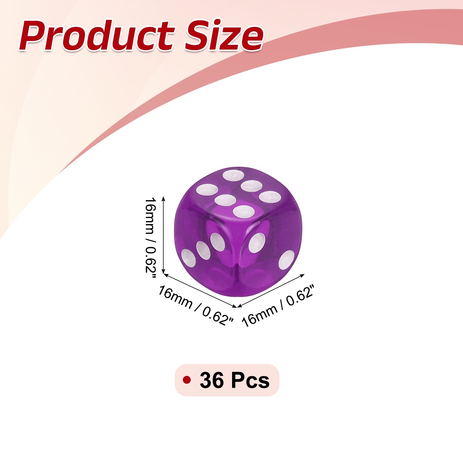 36Pcs Translucent Polyhedral Dice 16mm Square Dice W Rounded Edge, Purple