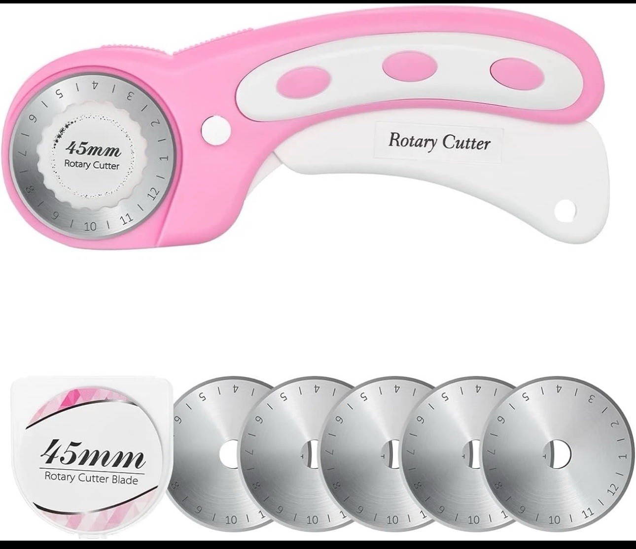 45Mm Rotary Cutter with 5Pcs Extra Blades, Ergonomic Handle Rolling Cutter with