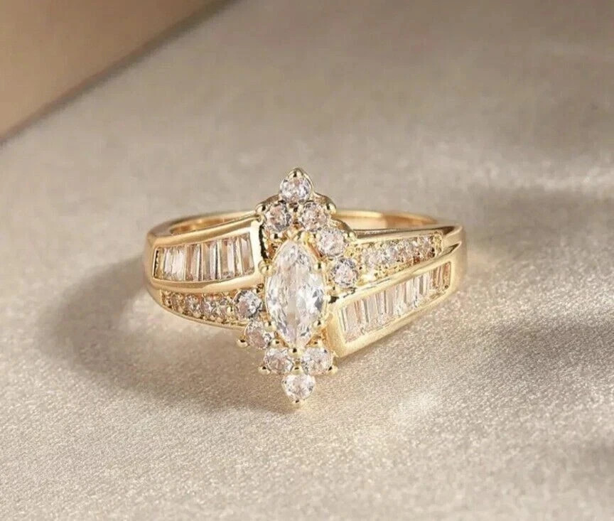 2Ct Marquise Cut Lab Created Diamond Women's Wedding Ring 14K Yellow Gold Plated