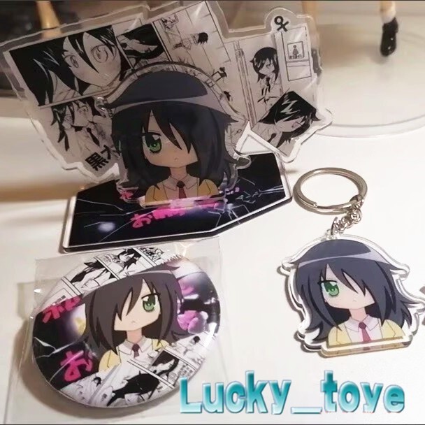 Anime Watamote Tomoko Kuroki Acrylic Stand +Keychain +Button Pin Set Hanging Toy